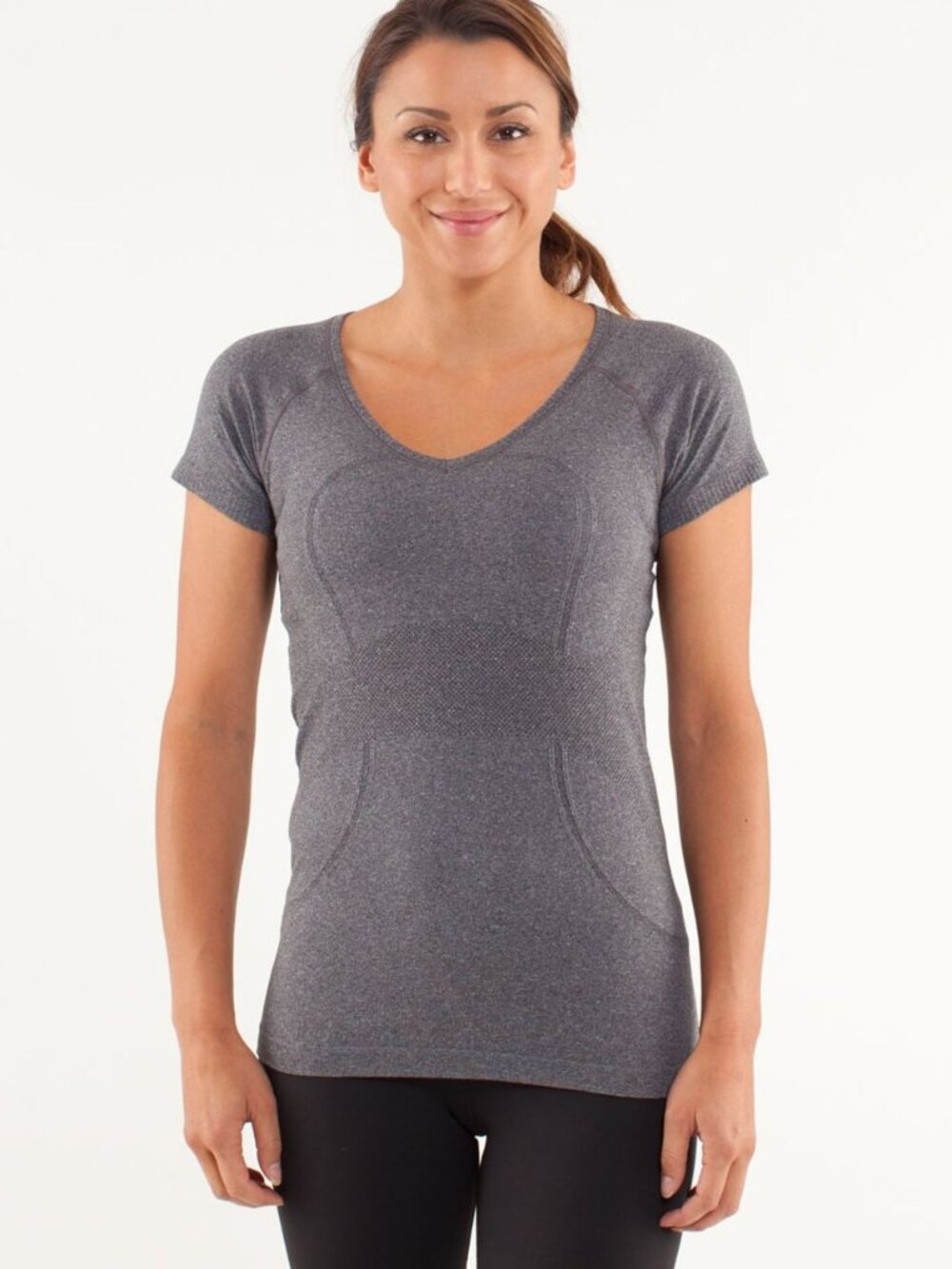 Lululemon Women's Run: Swiftly Tech V Neck Shirt - Heathered Black